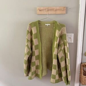 XL green checkered cardigan